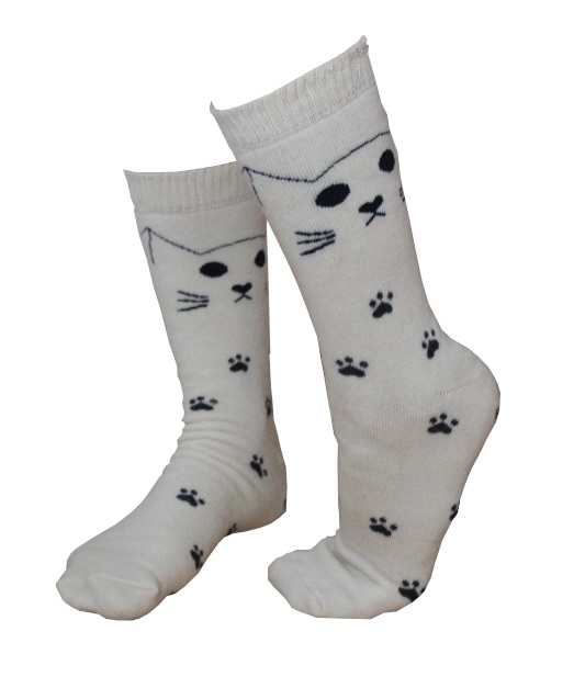 Ponožky s kočkou bílé