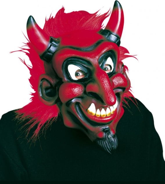 Maska čerta s červenou parukou