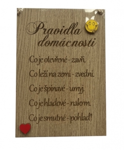 Dřevěná cedulka Pravidla domácnosti